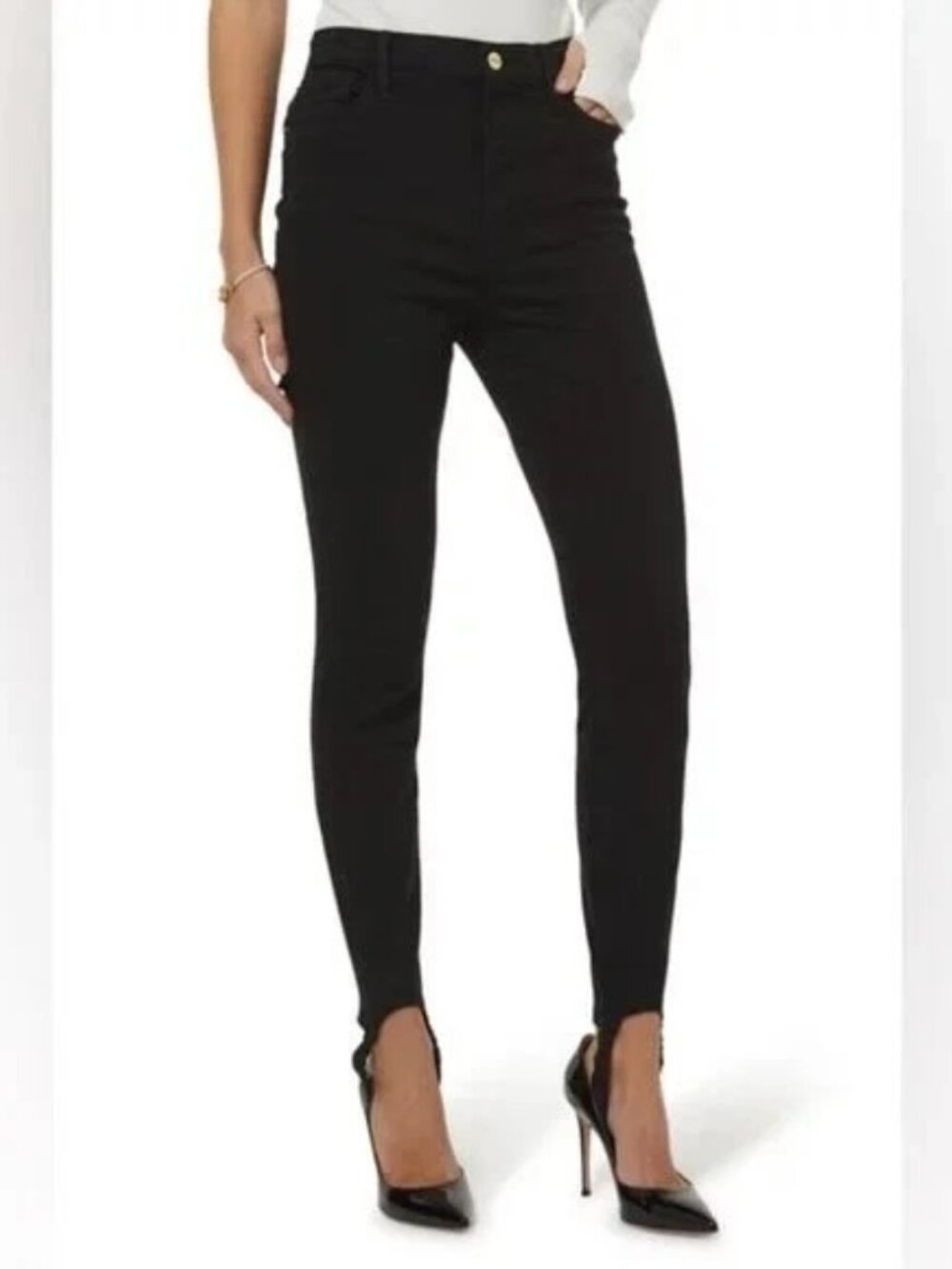 Frame 28 Black Ali High Rise Cigarette Stirrup Jeans